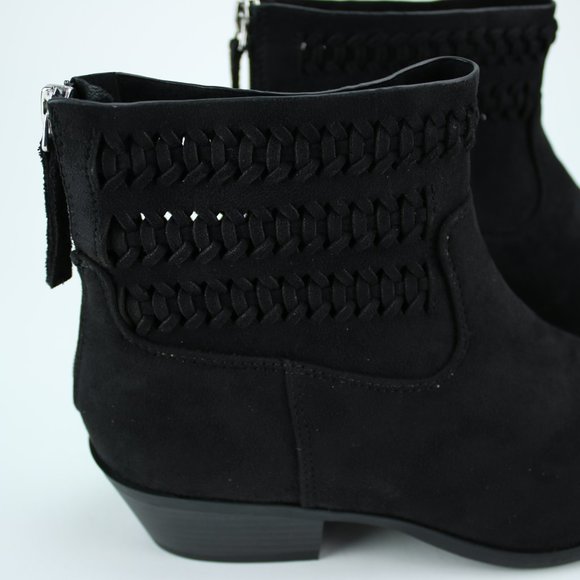 Black Ankle Boots Braided Woven Faux Suede Booties - Picture 3 of 8